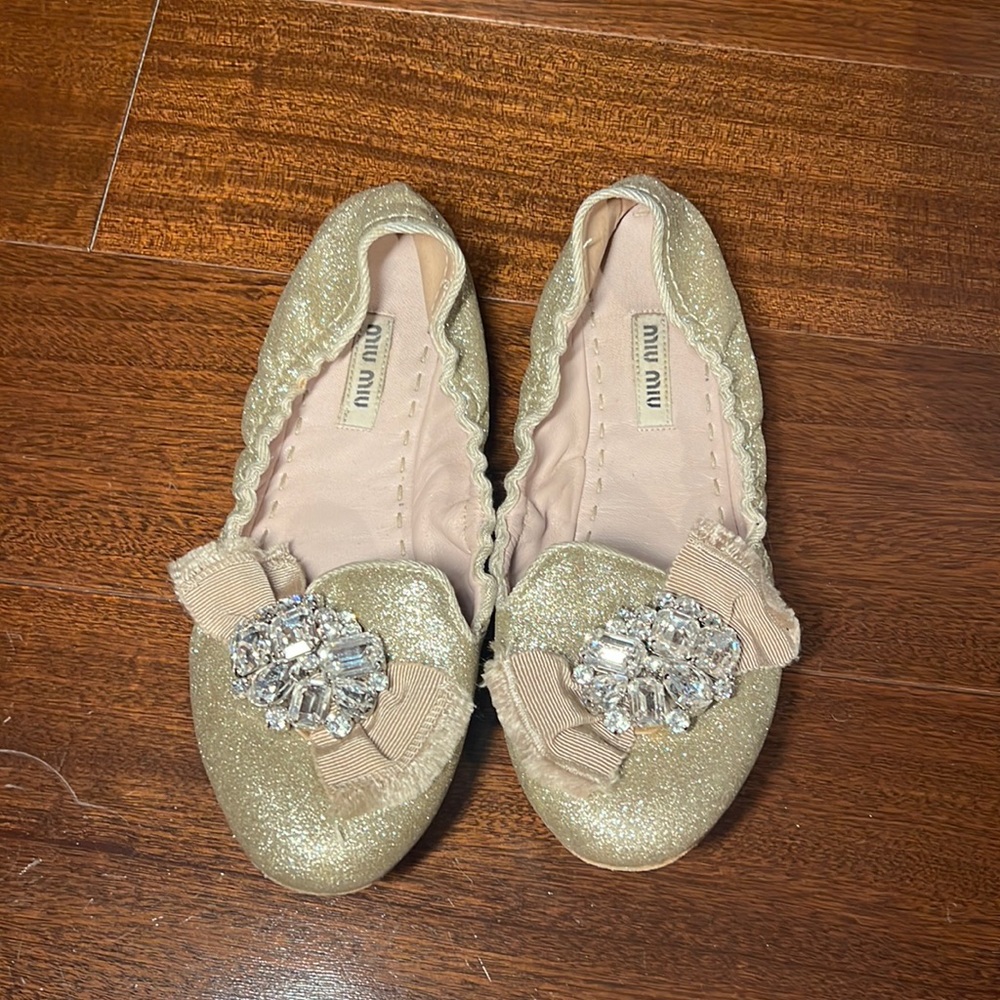 Miu miu glitter crystal ballerina flat